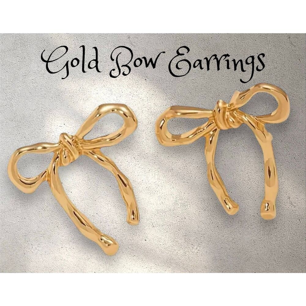 NWT14K Gold Stainless Steel Bowknot Ribbon Stud Earrings